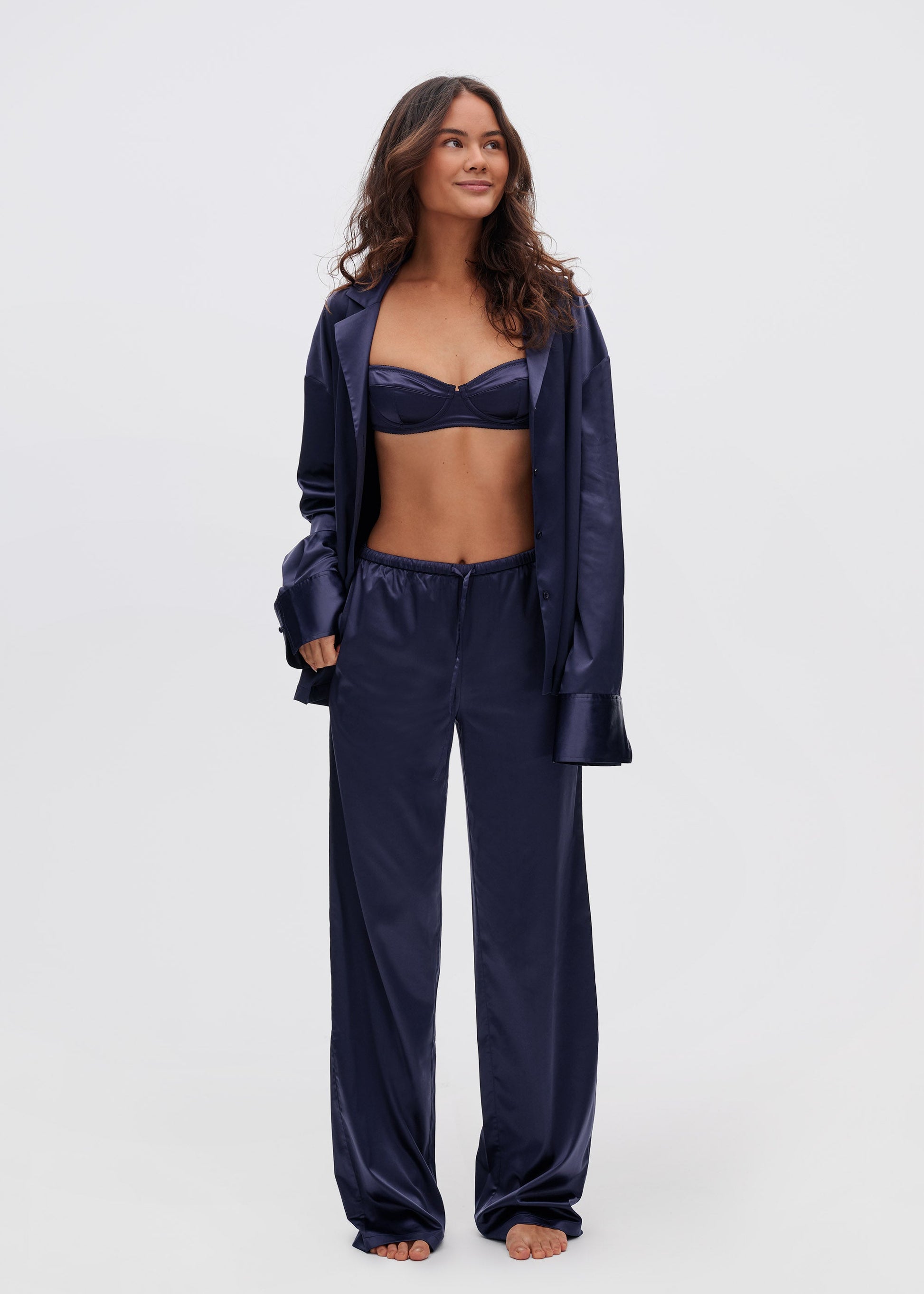 Straight leg satin trousers