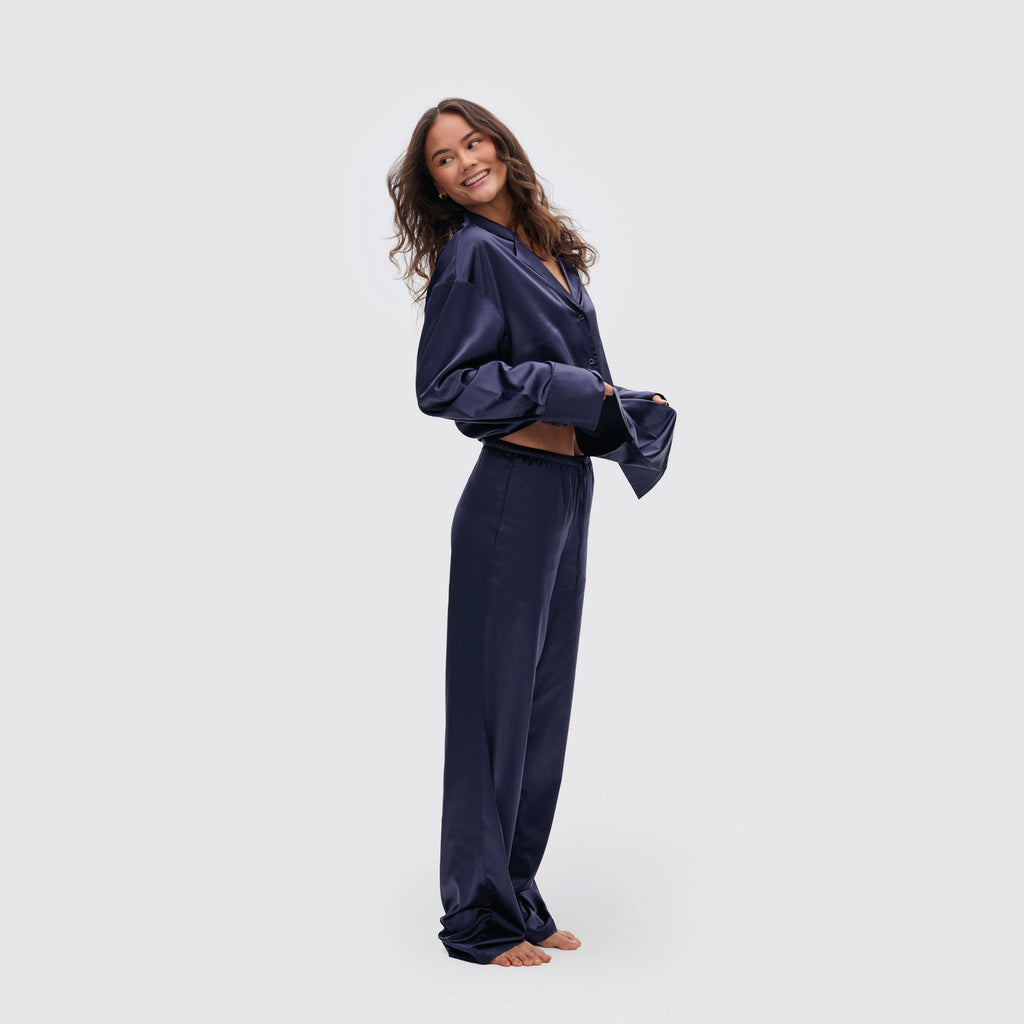 Straight leg satin trousers
