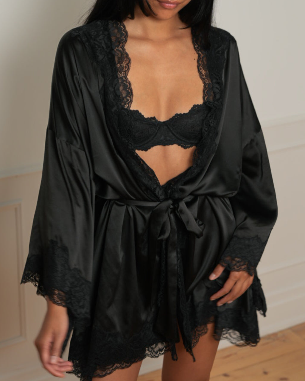 VDAY Satin Lace Robe